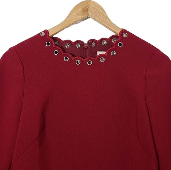 KATE SPADE Red Scalloped Grommet Trim Shift Dress Women's Size 2 - Picture 8 of 16